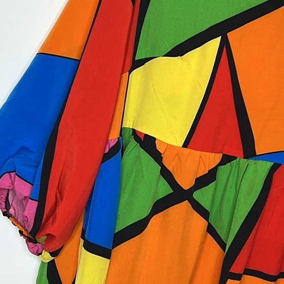 Shein Bright Color block V Neck Babydoll Dress - Picture 5 of 9